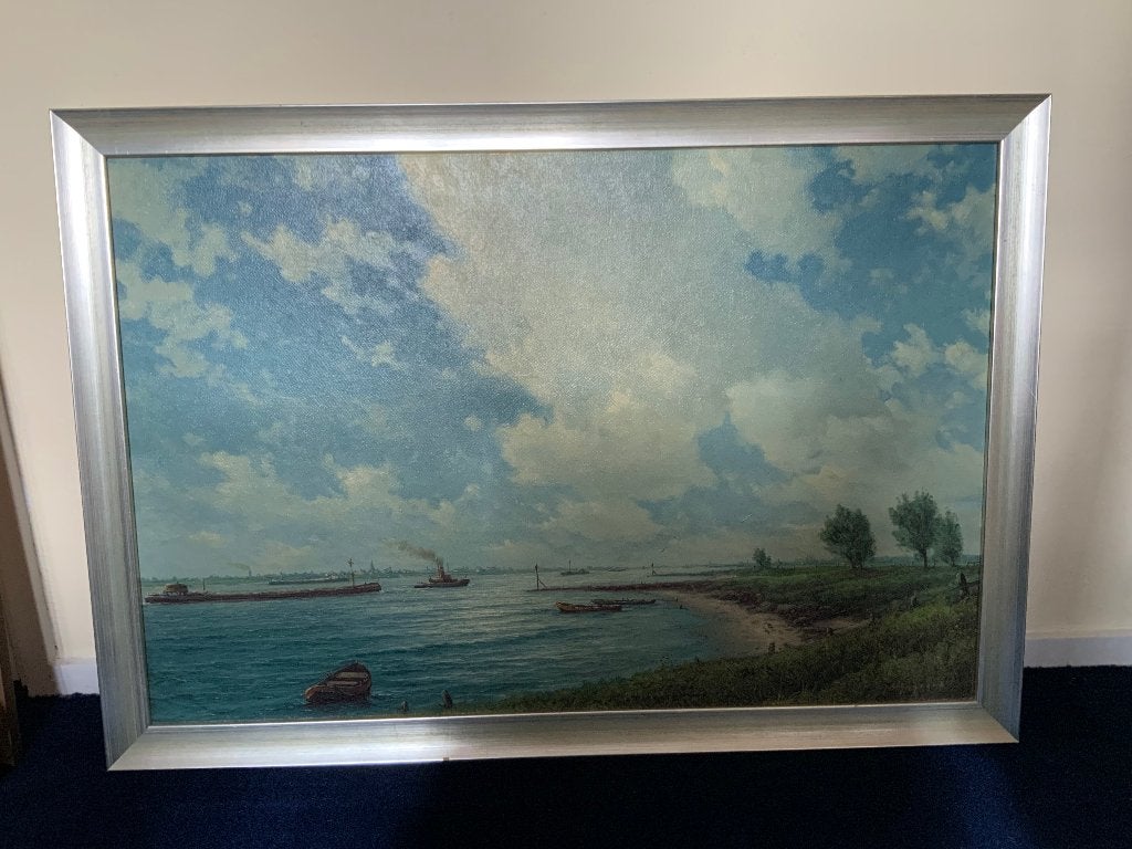 Olieverf schilderij H.J. Wijngaard doek maat 60 x 90 cm, Acrylverf, Nederlandse school, Doek, Ophalen of Verzenden