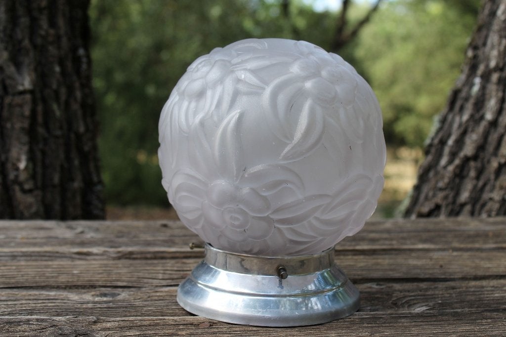 Brocante - Stijlvolle plafonnière, jaren ‘20!, Huis en Inrichting, Ophalen of Verzenden, Plafondlamp, Glas, Art deco