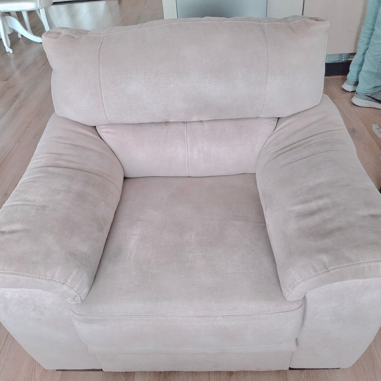 Comfortabele stoffen fauteuil - Beige, Huis en Inrichting, Fauteuils, Ophalen, Modern, Comfortabel, Gebruikt, 75 tot 100 cm