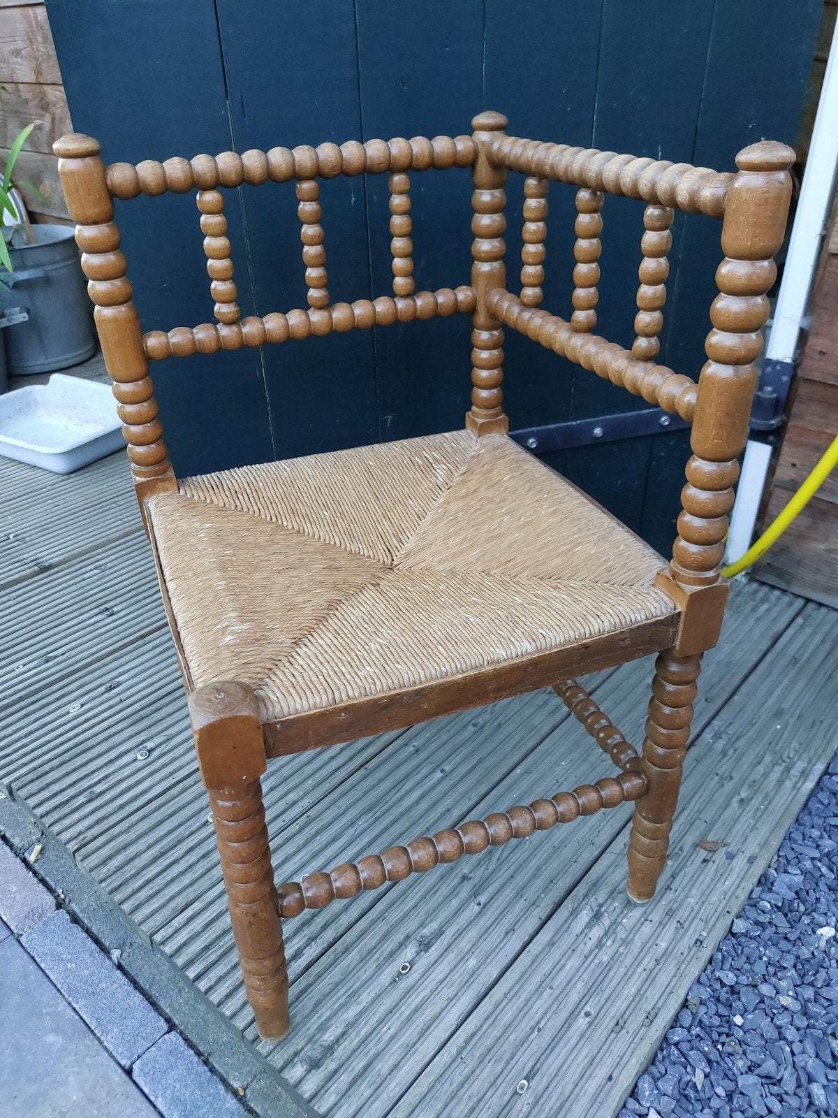 Vintage hoekstoel met biezen zitting, Antiek en Kunst, Ophalen