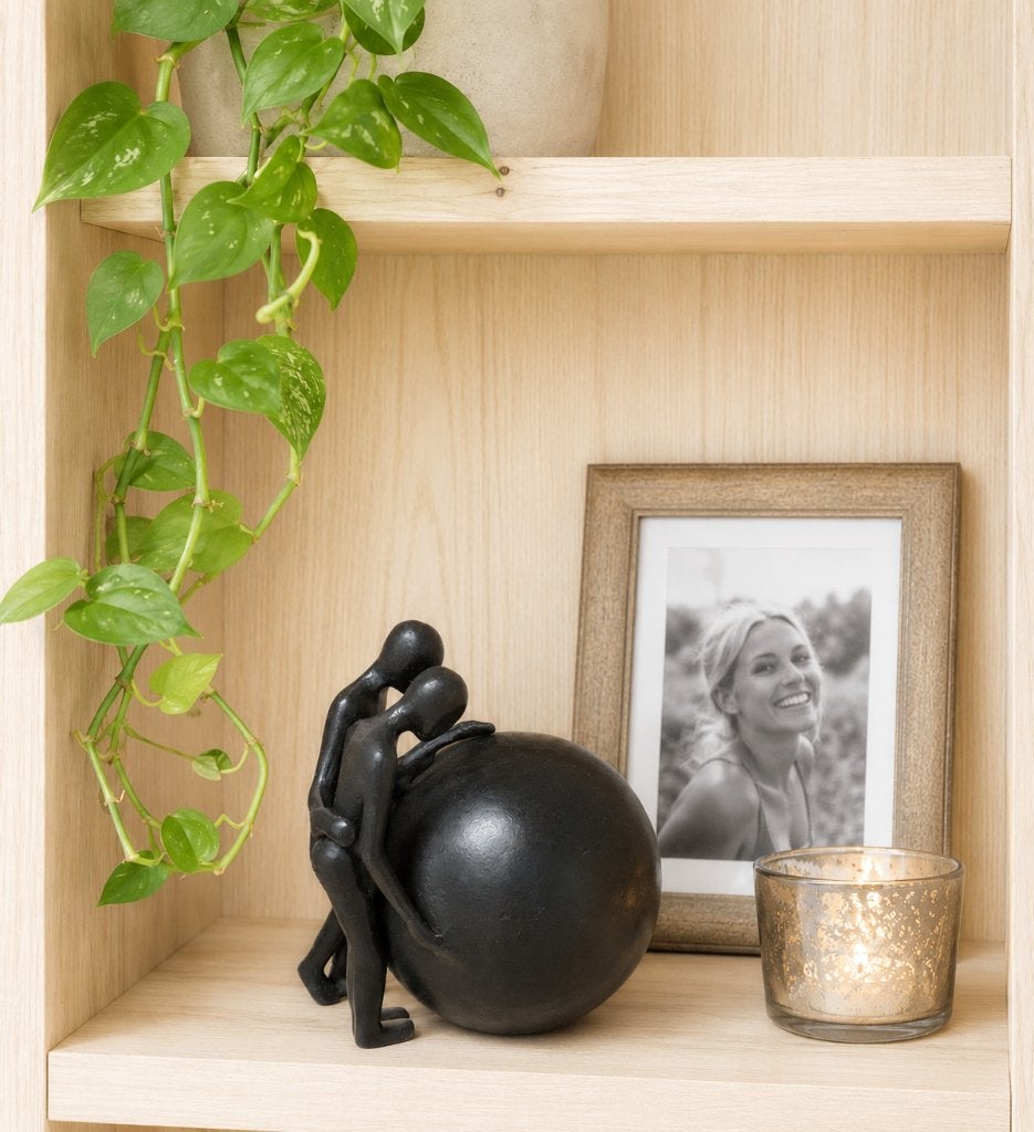 URN MET VERDRIETIGE MENSEN / bronzen as urn