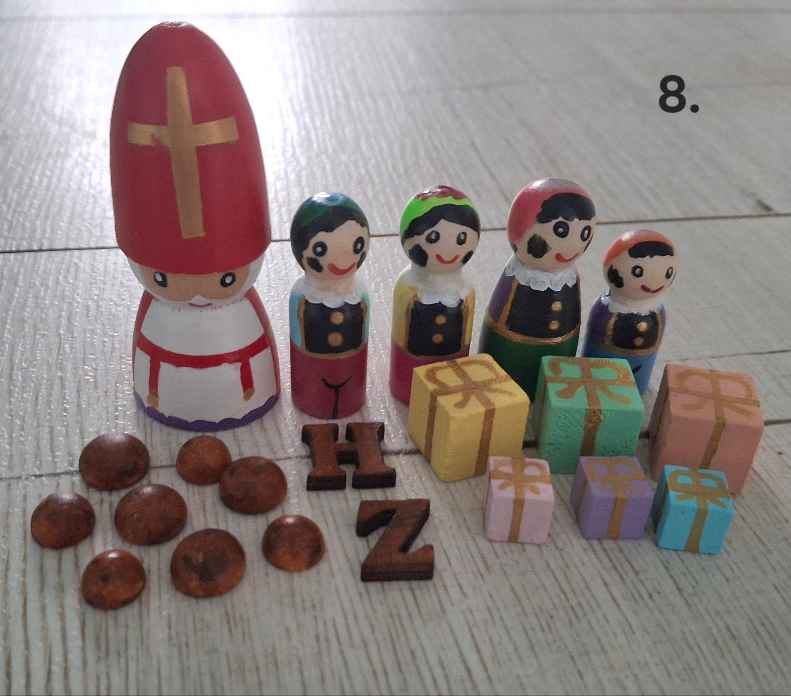 Houten pegdolls Sint met pietjes en accessoires, Ophalen of Verzenden, Nieuw