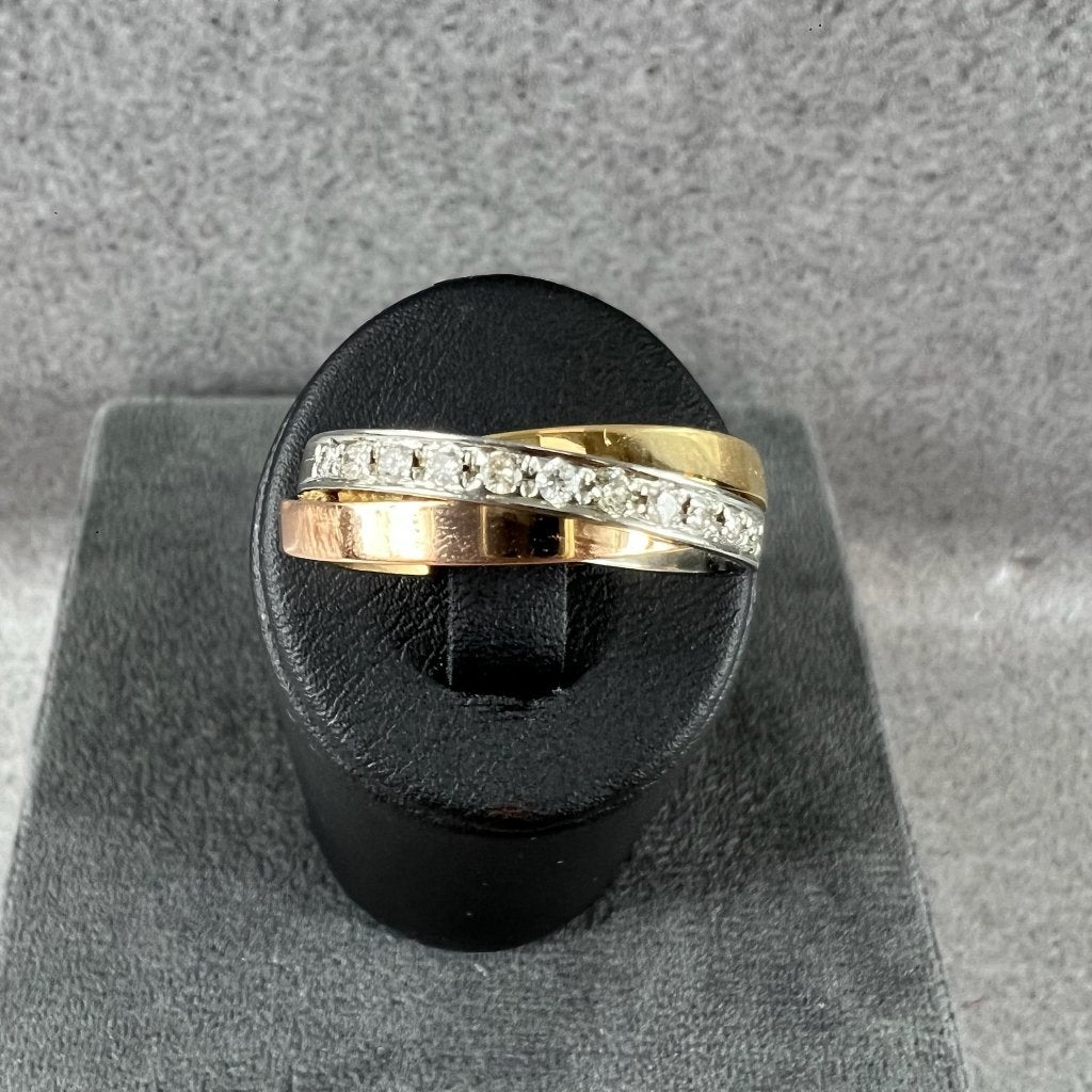 Gouden Ring | 18k | 8,66g | bandring zirkonia |20,5 | 414865, Gebruikt, 19 tot 20, Ophalen of Verzenden, Dame