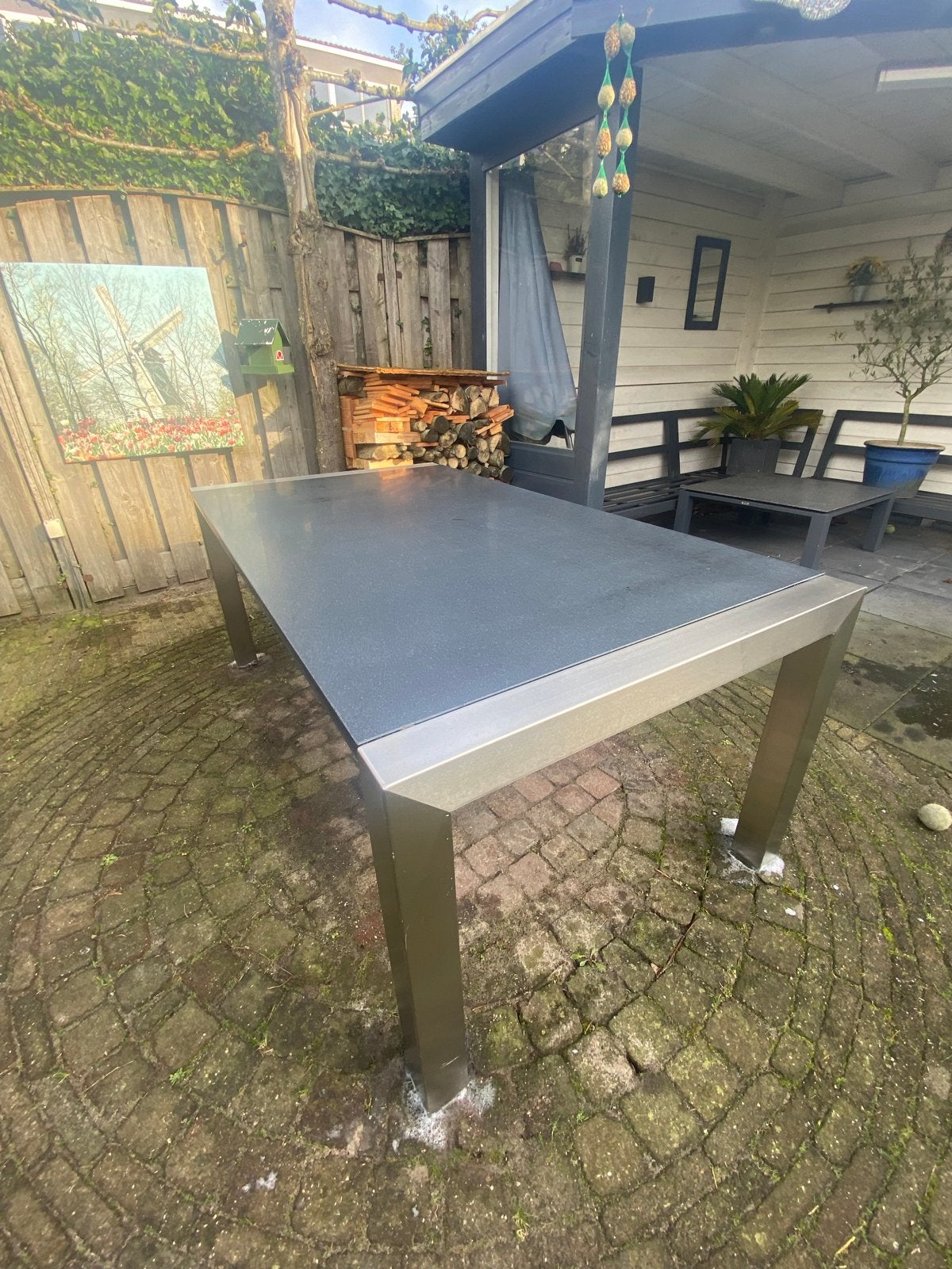 Granieten tuintafel in de kleur Steel Grey  RVS, Tuin en Terras, Tuintafels, Ophalen of Verzenden, Rechthoekig, Rvs