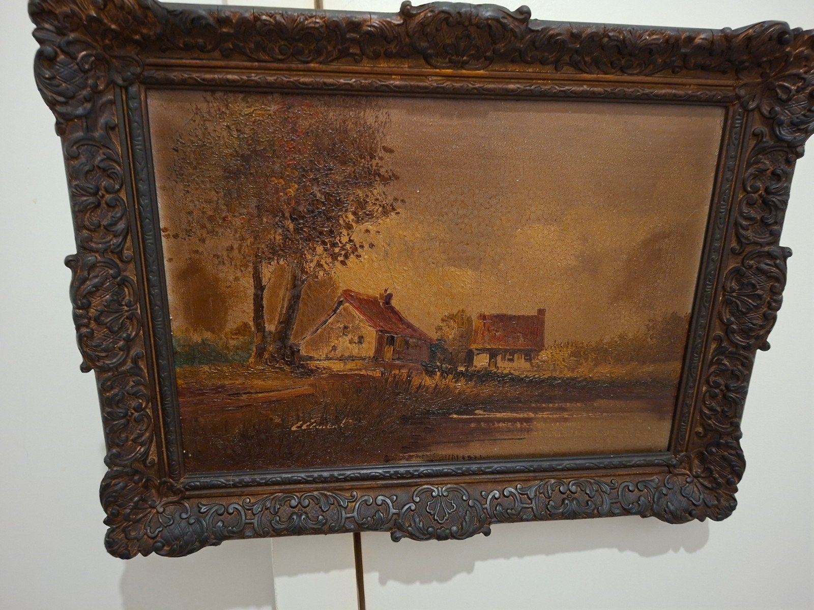 Oud Hollands landschap met boerderij en water, Paneel, Oud hollands, Origineel werk, Ophalen of Verzenden