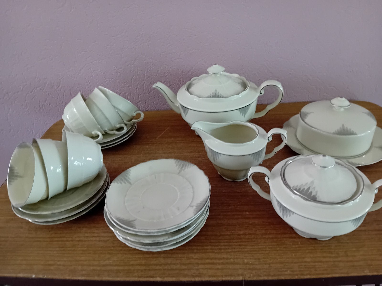 Vintage theeservies/koffieservies met zilveren accenten, Ophalen of Verzenden