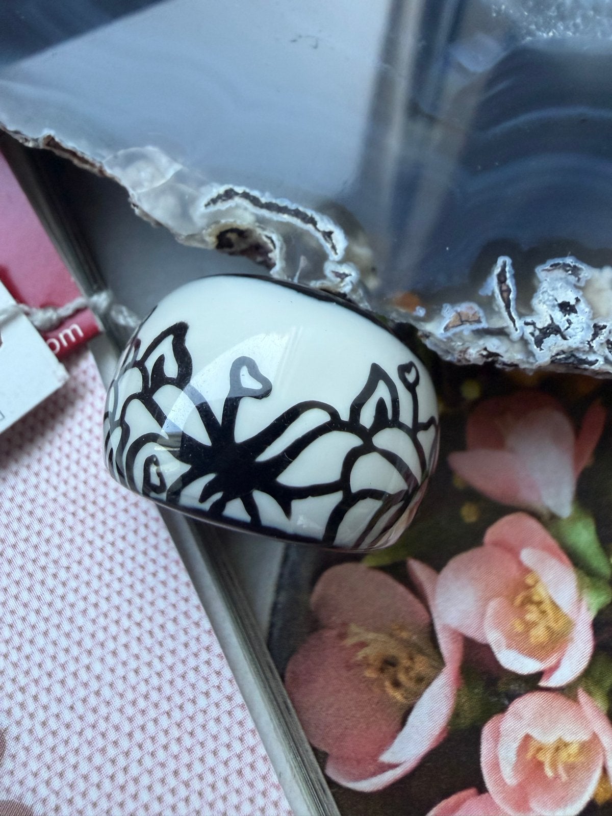 Zsiska ring maat S - Zwart/Wit bloemmotief, Kunststof, Zwart, Ophalen of Verzenden, Dame