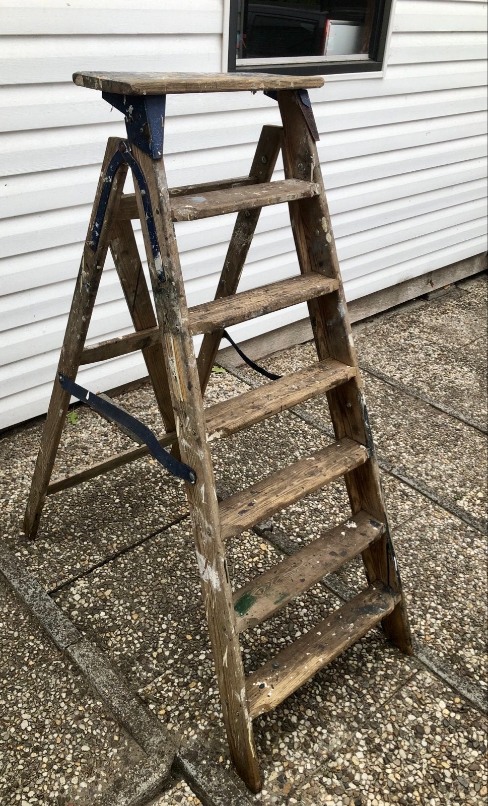 Oude houten schildersladder, Doe-het-zelf en Verbouw, Ladders en Trappen, Ophalen, Gebruikt, Ladder, Opvouwbaar of Inschuifbaar
