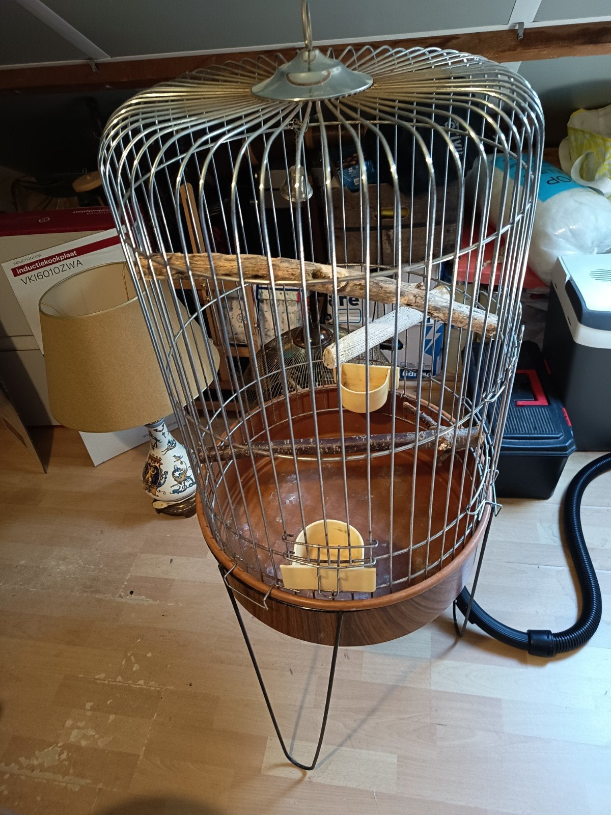 mooie retro vogelkooi jaren 70, Dieren en Toebehoren, Vogels | Hokken en Kooien, Ophalen of Verzenden, Zo goed als nieuw, Metaal