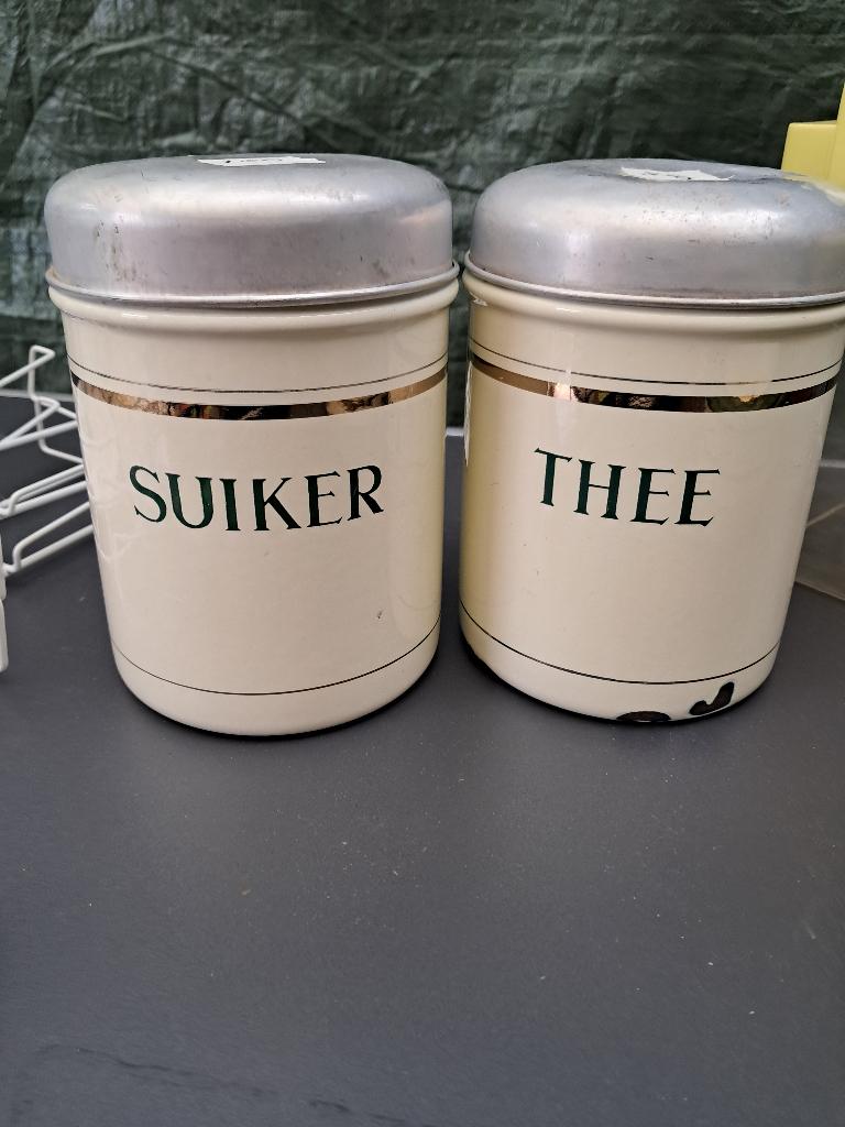 Voorraadblikken emaille vintage, Ophalen of Verzenden