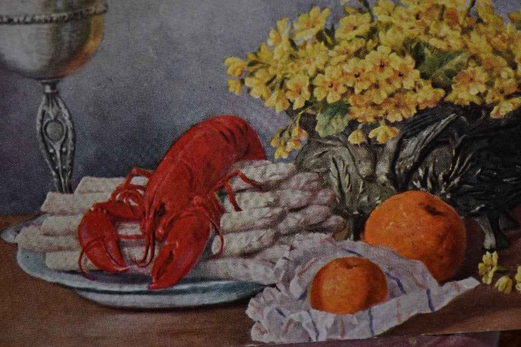 duitsland 1910 stilleven asperges kreeft fruit wijnbeker, Verzamelen, Ansichtkaarten | Themakaarten, Ophalen of Verzenden, Voor 1920
