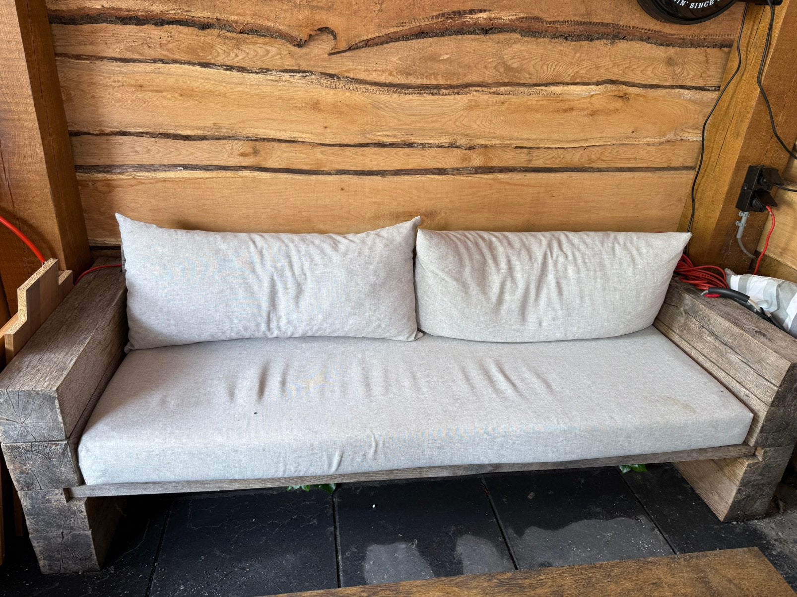 Zelf gemaakte eiken loungebank incl kussens., Ophalen, Gebruikt, Hout
