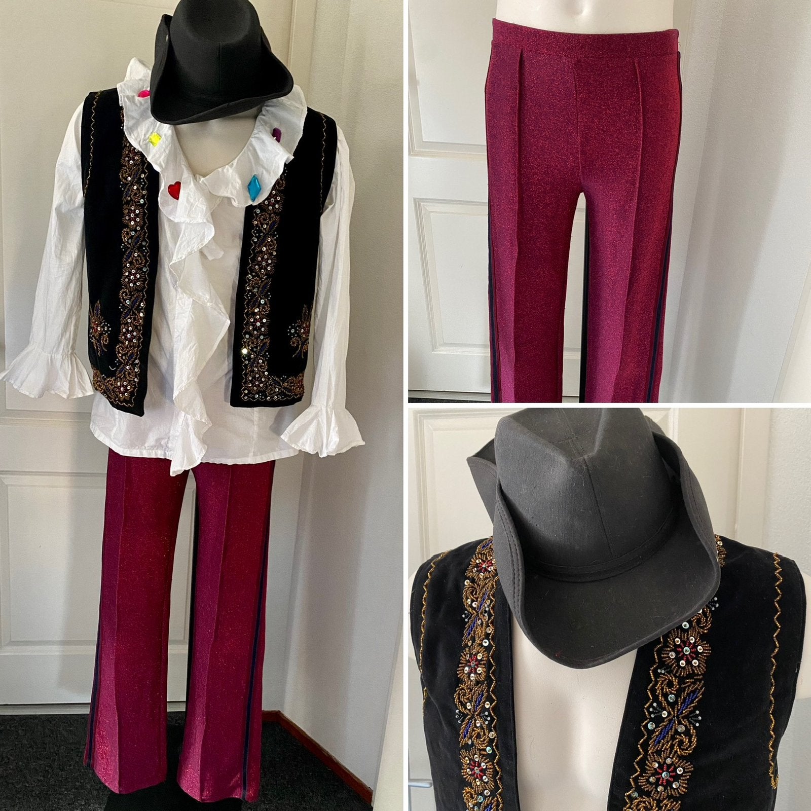 Gilet broek blouse hoed carnaval feest, Ophalen of Verzenden, Zo goed als nieuw, Maat 38/40 (M), Carnaval