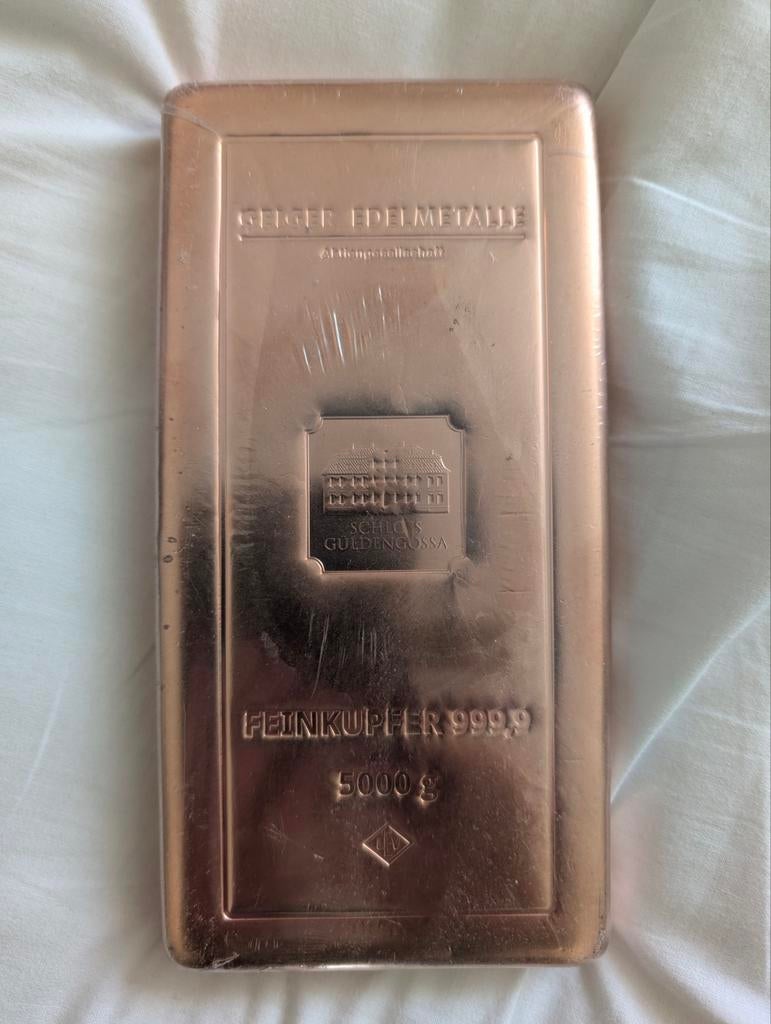 Geiger Edelmetalle Koperbaar 5000g - Feinkupfer 999,9, Postzegels en Munten, Edelmetalen en Baren, Verzenden, Koper