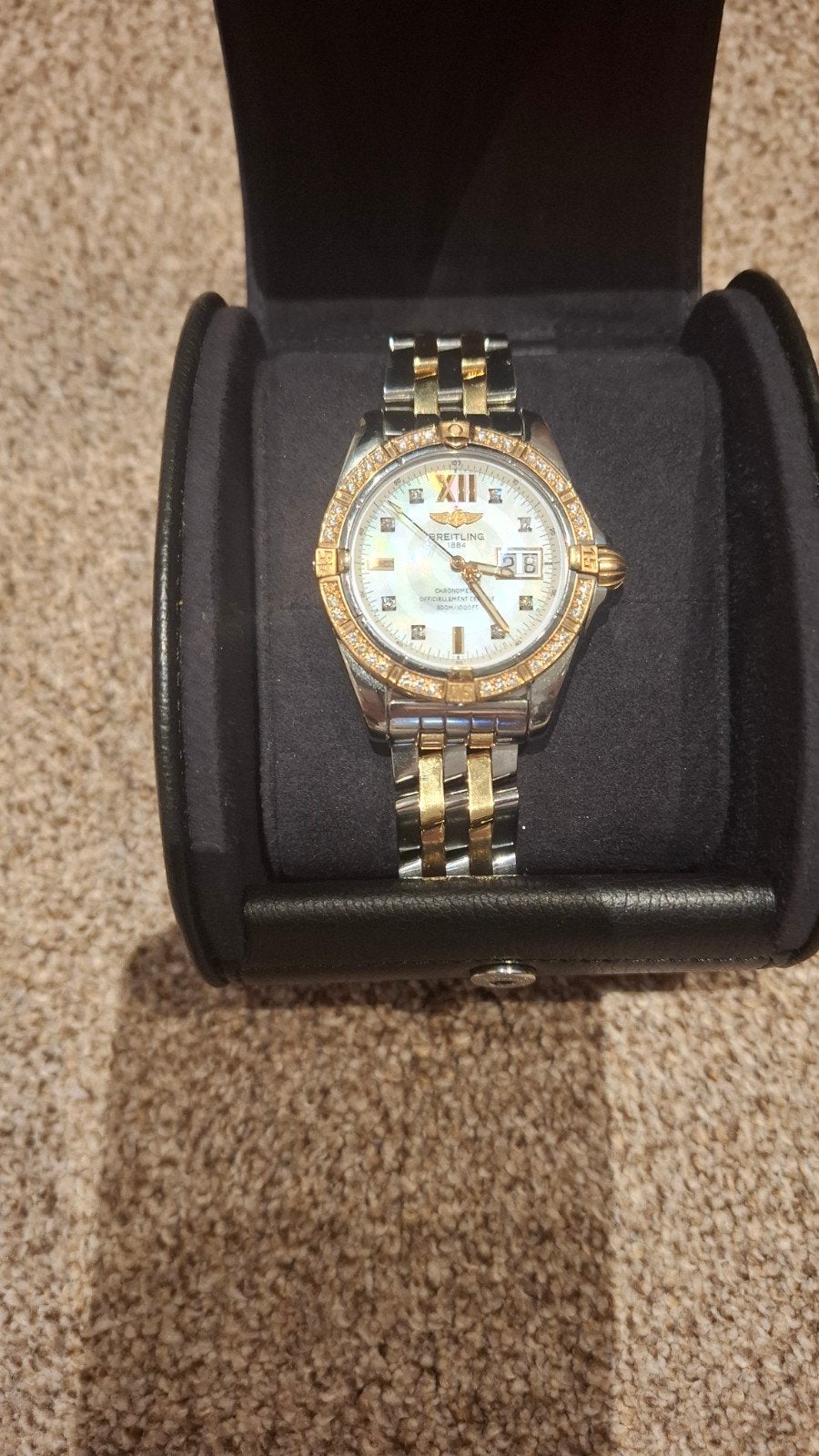 Breitling galactic 41 mm goud met diamanten, Ophalen of Verzenden, Zo goed als nieuw, Staal, Breitling