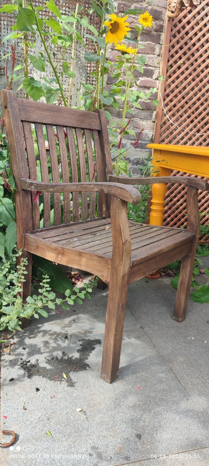 Twee hardhouten tuinstoelen Allure met gebruikerssporen, Ophalen, Gebruikt, Hout