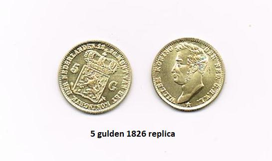 1826 een 5 gulden W1 als replica vaste pr. €2,70, Postzegels en Munten, Munten | Nederland, Verzenden, Koning Willem I, 5 gulden