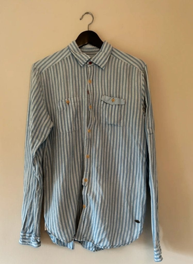 Blauw gestreept heren overhemd maat M Scotch & Soda, Blauw, Zo goed als nieuw, Scotch & Soda, Halswijdte 39/40 (M)