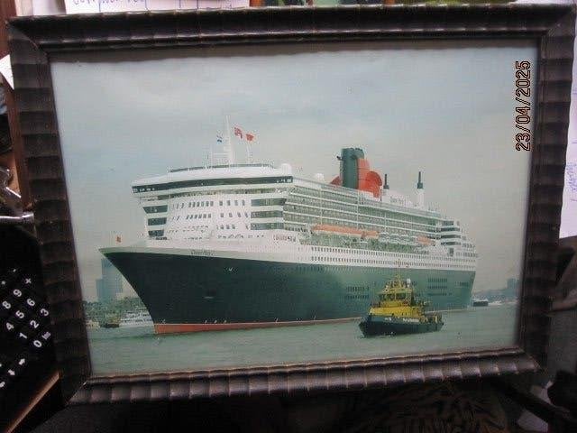Quen Mary 2, Mooie ingelijste prent v/hschip in mooi lijstje, Ophalen, Voor 1940, Gebruikt, Overige onderwerpen