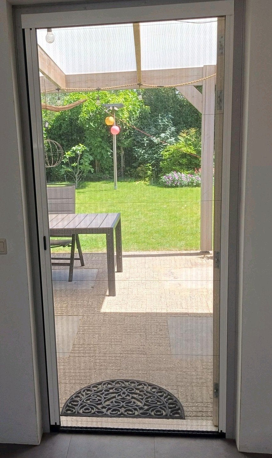 Plissé hordeur wit met zwart gaas 96x 215-218, Ophalen, Schuifdeur, 80 tot 100 cm, 215 cm of meer