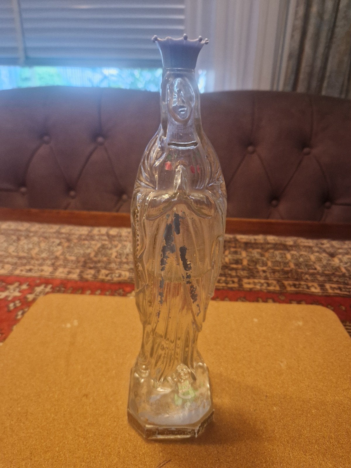 Fles met afbeelding van Onze-Lieve Vrouw  Lourdes gevuld, Ophalen of Verzenden, Beeld(je)
