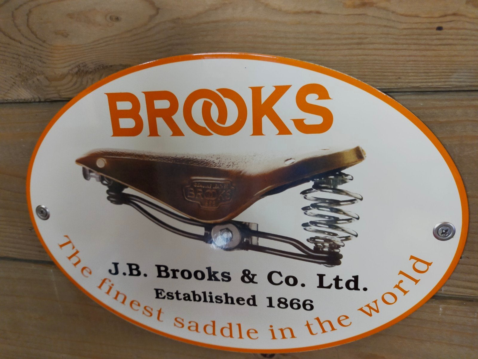 Brooks Zadel Emaille Reclamebord - Vintage Fietsdecoratie, Overige materialen, Overige typen, Ophalen of Verzenden, Zo goed als nieuw
