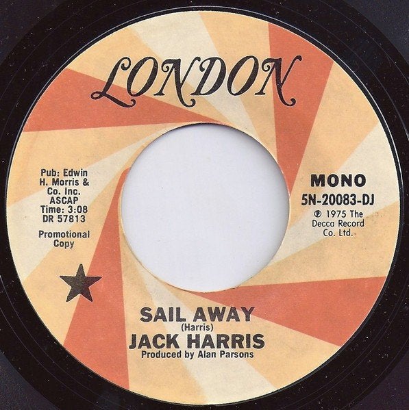 Jack Harris – Sail Away, Cd's en Dvd's, Vinyl | Pop, 7 inch, Ophalen of Verzenden, Zo goed als nieuw, Promo