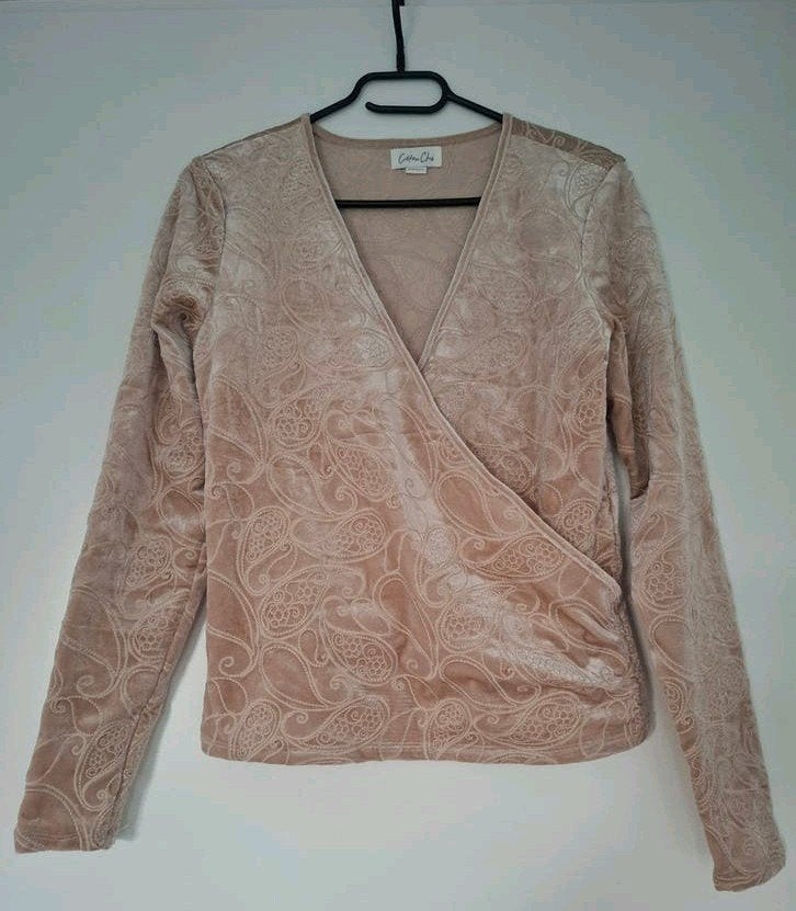 Cotton Club beige top longsleeve velours paisley maat S, Kleding | Dames, Beige, Ophalen of Verzenden, Zo goed als nieuw, Maat 36 (S)