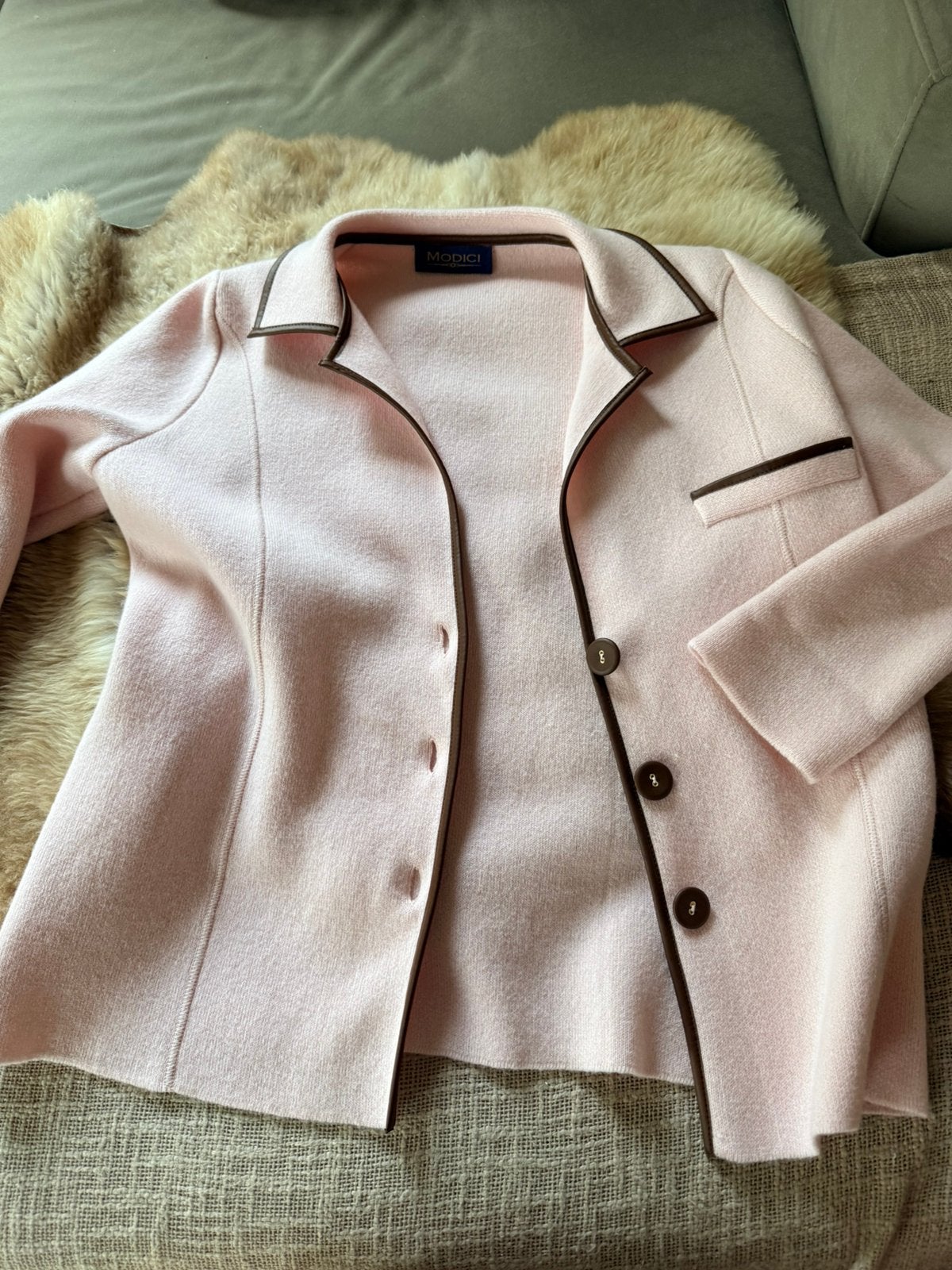 Modici 100% wollen kasmier dames jasje Roze mt 40/42 nieuw, Zo goed als nieuw, Jasje, Roze, Ophalen