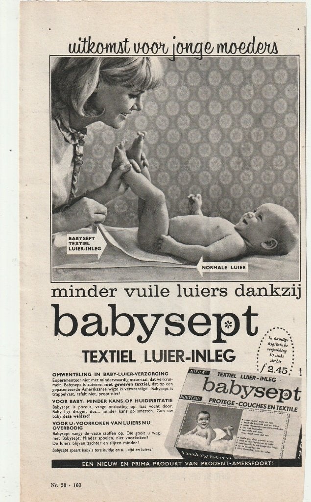 Retro reclame 1964 Babysept luiers inleggers minder vuil, Verzamelen, Verzenden, Overige typen