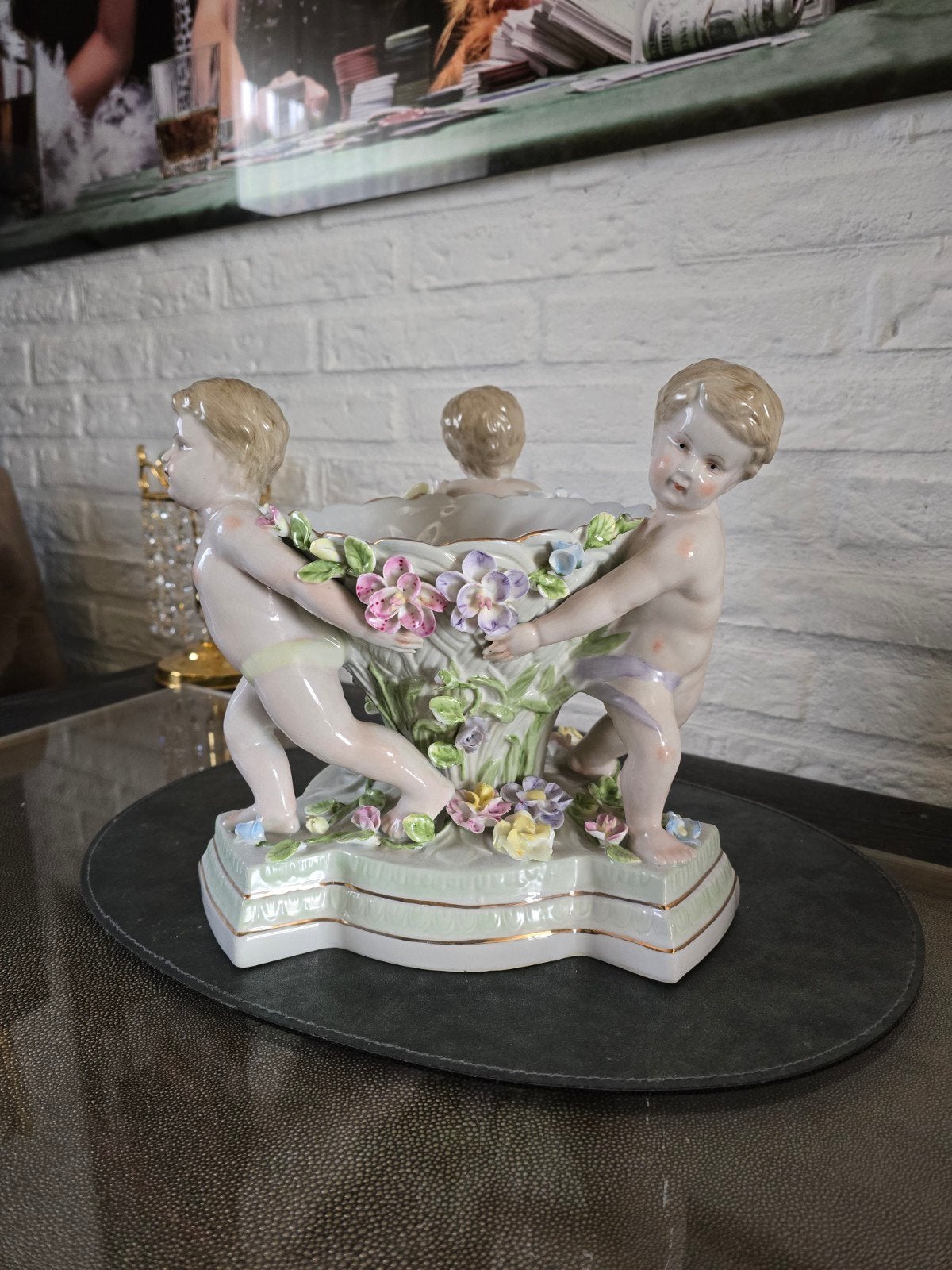 porseleinen schaal - putti - meissen stijl - punt gaaf, Antiek en Kunst, Ophalen