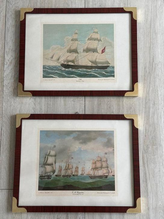 2 Prent schilderijen Scheepvaart 43/33.5 cm, Ophalen of Verzenden