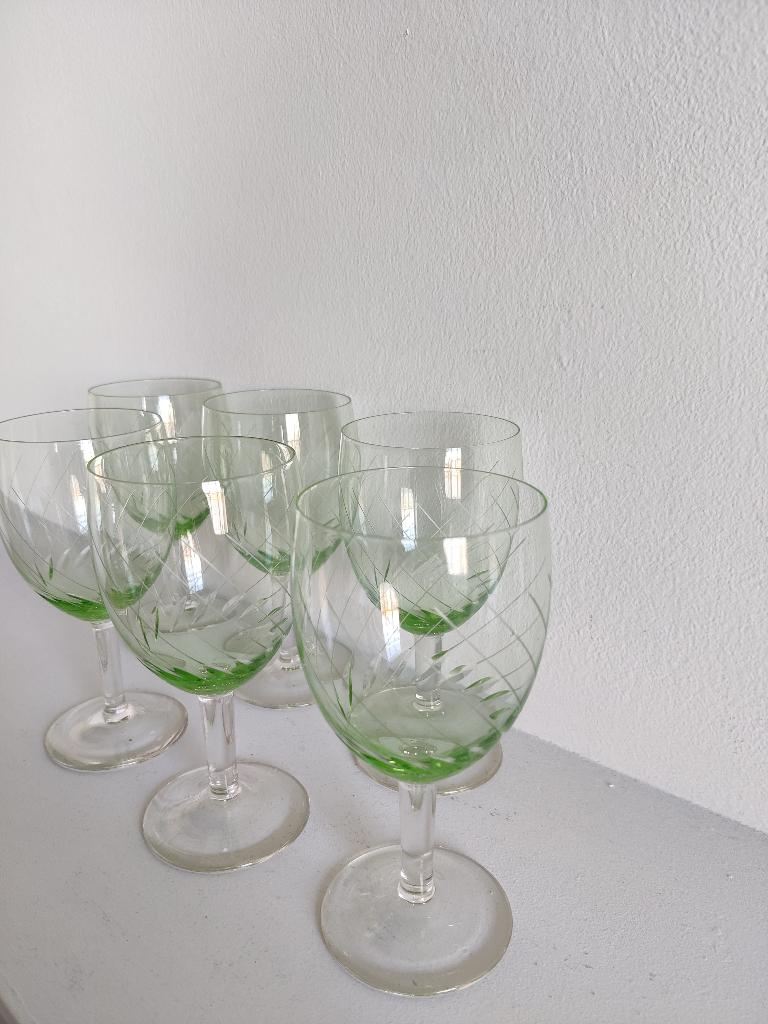 6 Art Deco wijnglazen kristal Annagroen, Antiek en Kunst, Antiek | Glas en Kristal, Ophalen of Verzenden