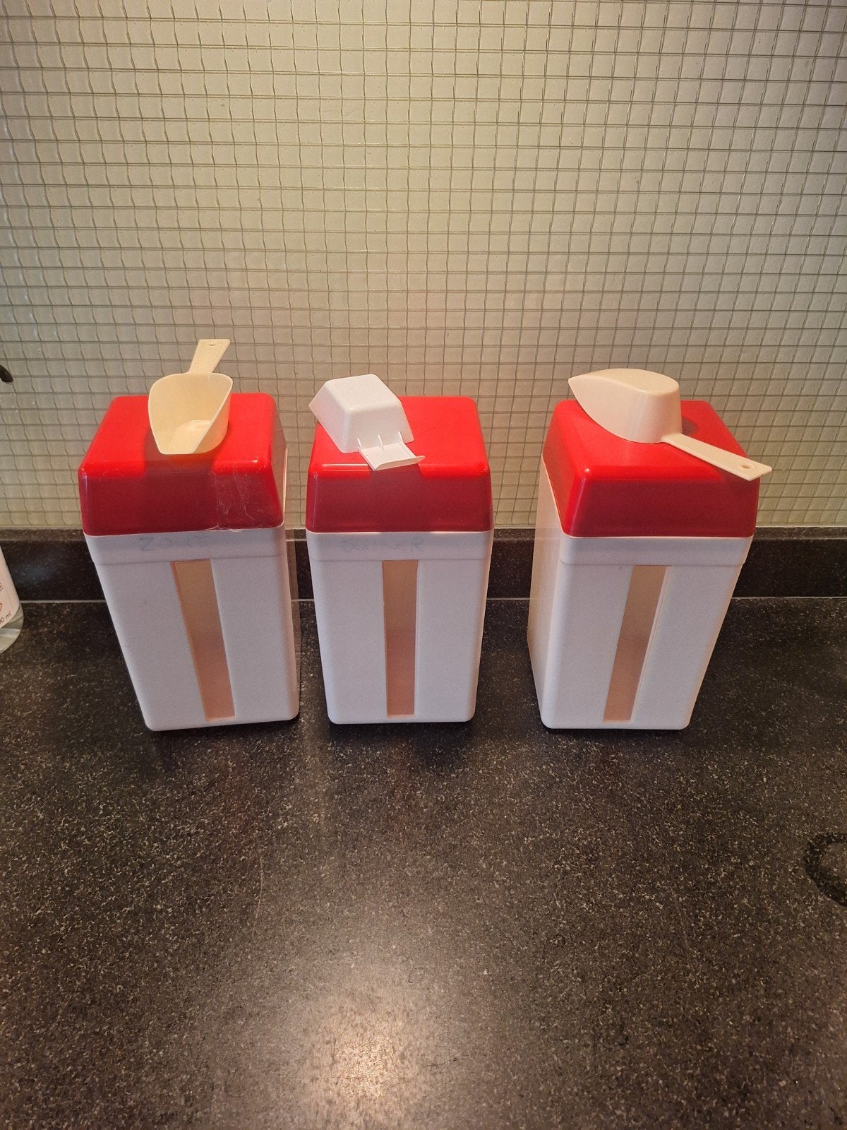 3 Vintage Bolletje Voorraadbussen Jaren '70 met Schepjes, Ophalen of Verzenden