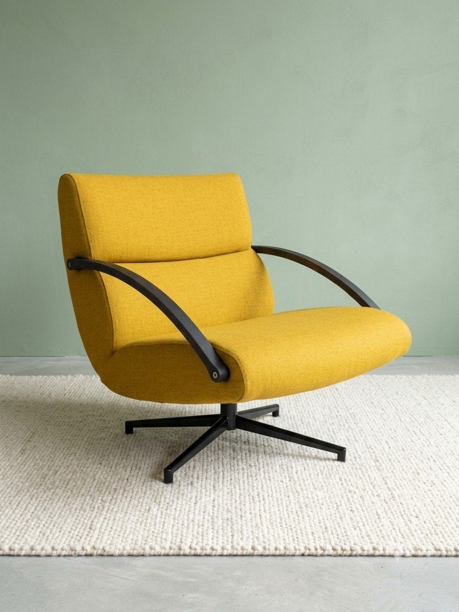 Harvink Focus | Draaifauteuil | Opnieuw bekleed | Geel wol, Hout, Harvink, Info@andriesign.nl, 75 tot 100 cm