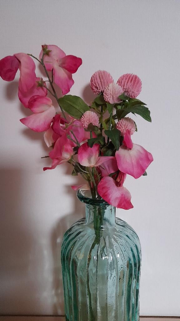Mooie vaas met kunstbloemen., Ophalen, Overige kleuren, Minder dan 50 cm, Glas