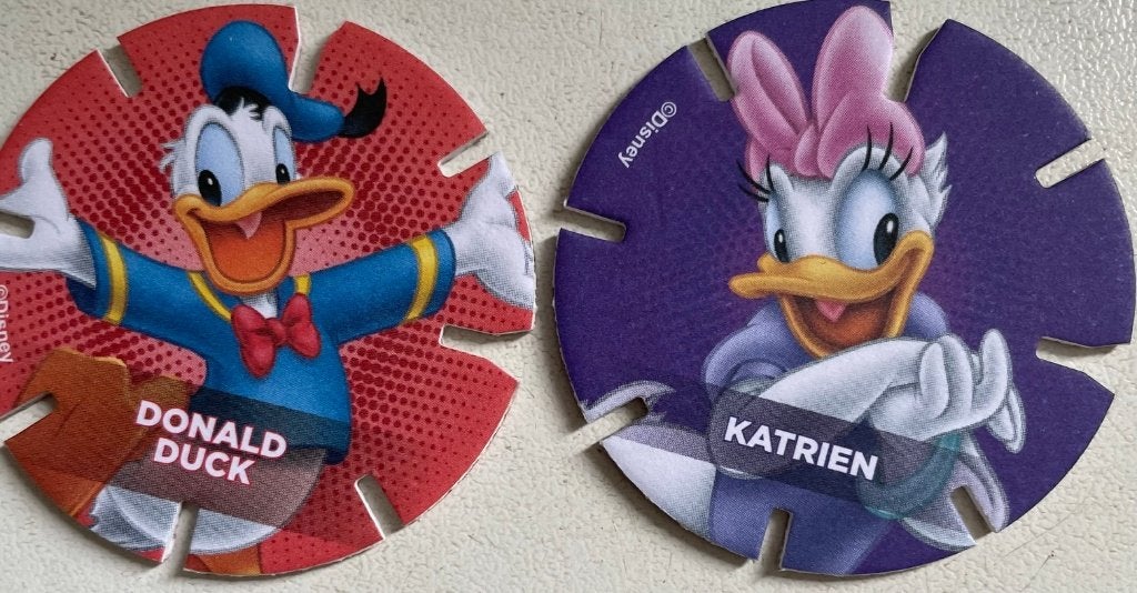 Albert Heijn Disney Diskeyz Flippo's Donald en Katrien Duck, Verzamelen, Overige supermarkten, Ophalen of Verzenden