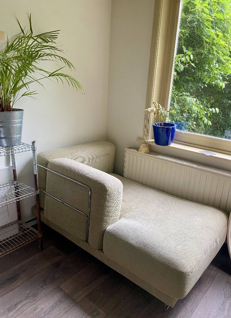 IKEA Chaise Lounge met Armlening, Kleur salie beige, Ophalen, Gebruikt, Eenpersoons, 150 tot 200 cm