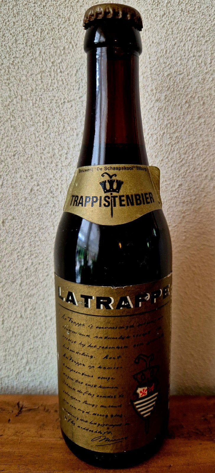 vintage fles La Trappe Trappistenbier Schaapskooi Tilburg 80, Verzamelen, Ophalen of Verzenden, Zo goed als nieuw, Flesje(s), La Trappe