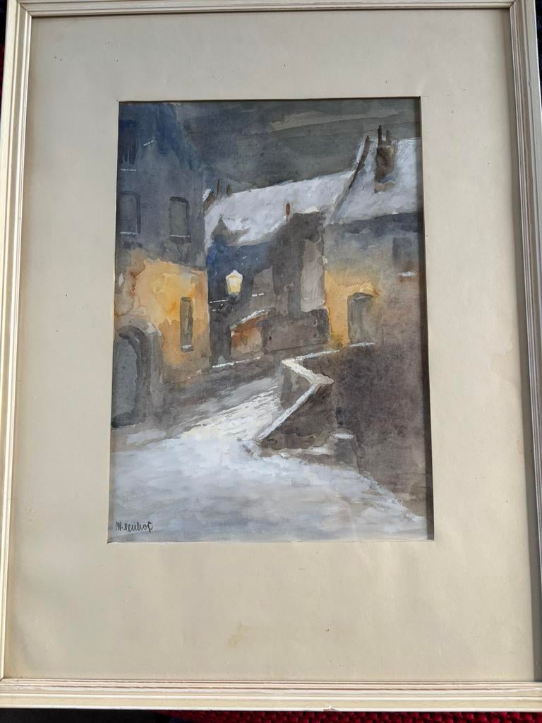 Waterverf schilderij, Stokstraat Maastricht Walter Neuhof, Antiek en Kunst, Kunst | Schilderijen | Klassiek, Ophalen of Verzenden