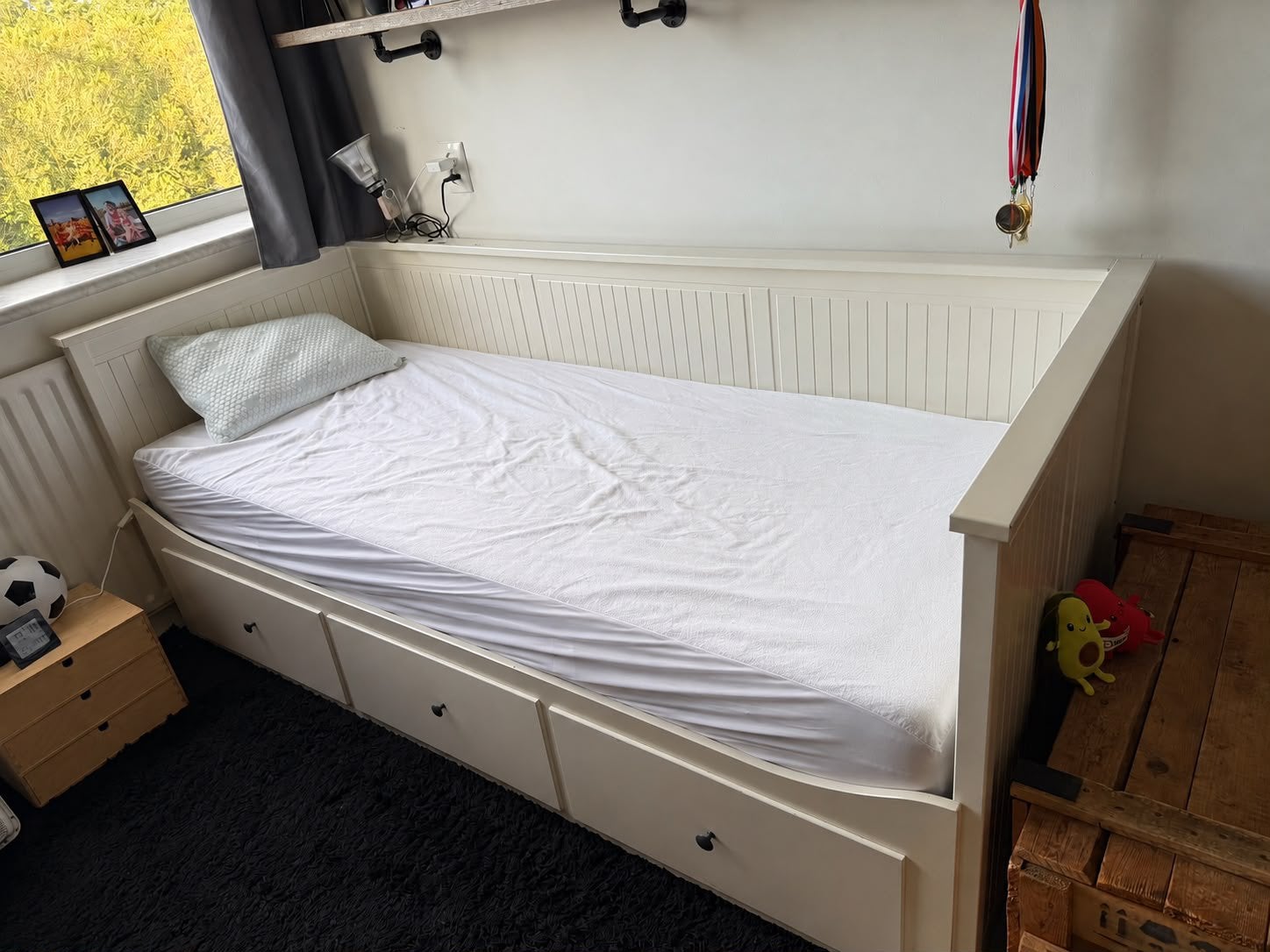 IKEA Hemnes Bed - Uitschuifbaar naar Tweepersoonsbed, Ophalen, Wit, Tweepersoons, 200 cm