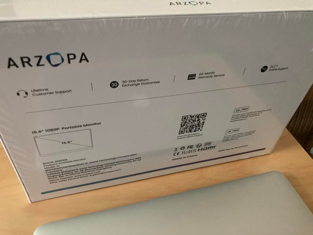 Arzopa Portable USB-C Monitor 15.6 inch, Computers en Software, Monitoren, IPS, Nieuw, USB-C, 60 Hz of minder