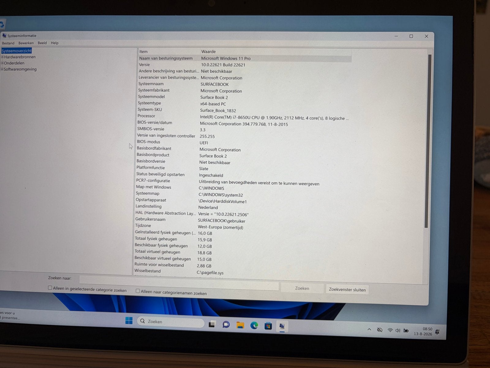 Microsoft Surface Book 2 - i7, 16GB RAM, 512GB, windows 11, Computers en Software, Met videokaart, 2 tot 3 Ghz, Qwerty, 13 inch