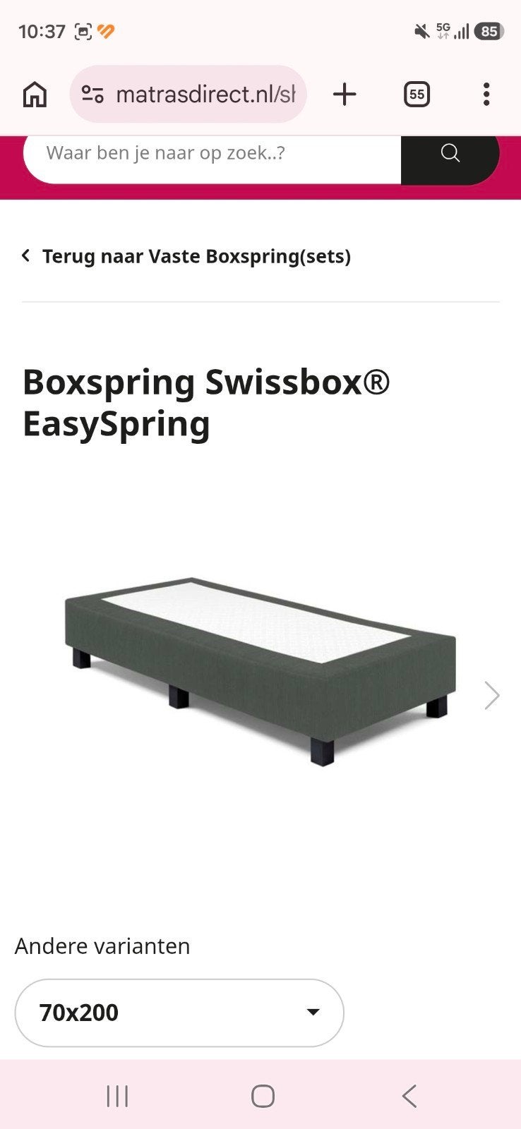 Zo goed als nieuwe Boxspring Swissbox EasySpring 70x200, Ophalen, Zwart, Zo goed als nieuw, 200 cm