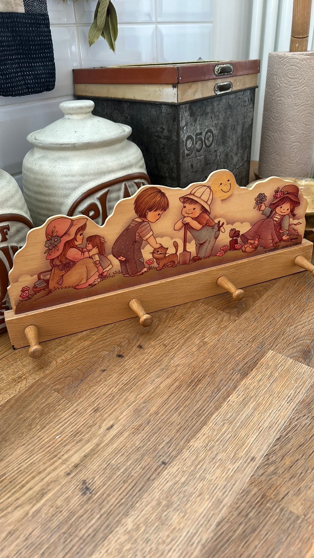 Vintage Simplex Jaklien Moerman? houten kapstokje, Ophalen of Verzenden, Zo goed als nieuw, Wanddecoratie