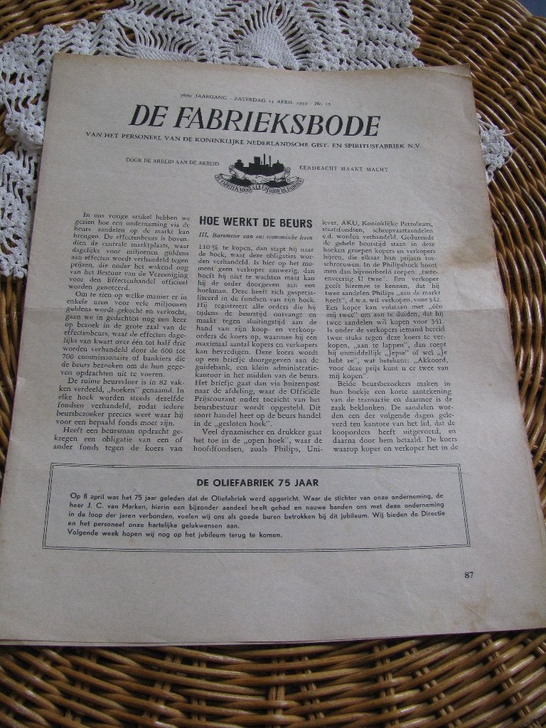 Gist & Spiritus fabriek Delft * Fabrieksbode * 11.04.1959, Ophalen of Verzenden, Gelezen