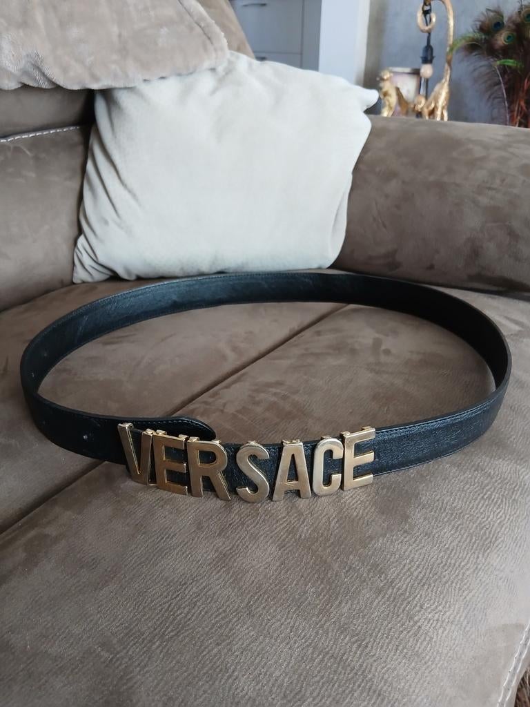 Versace riem zwart leer vintage, Ophalen of Verzenden, Zo goed als nieuw, Zwart, 100 cm of meer