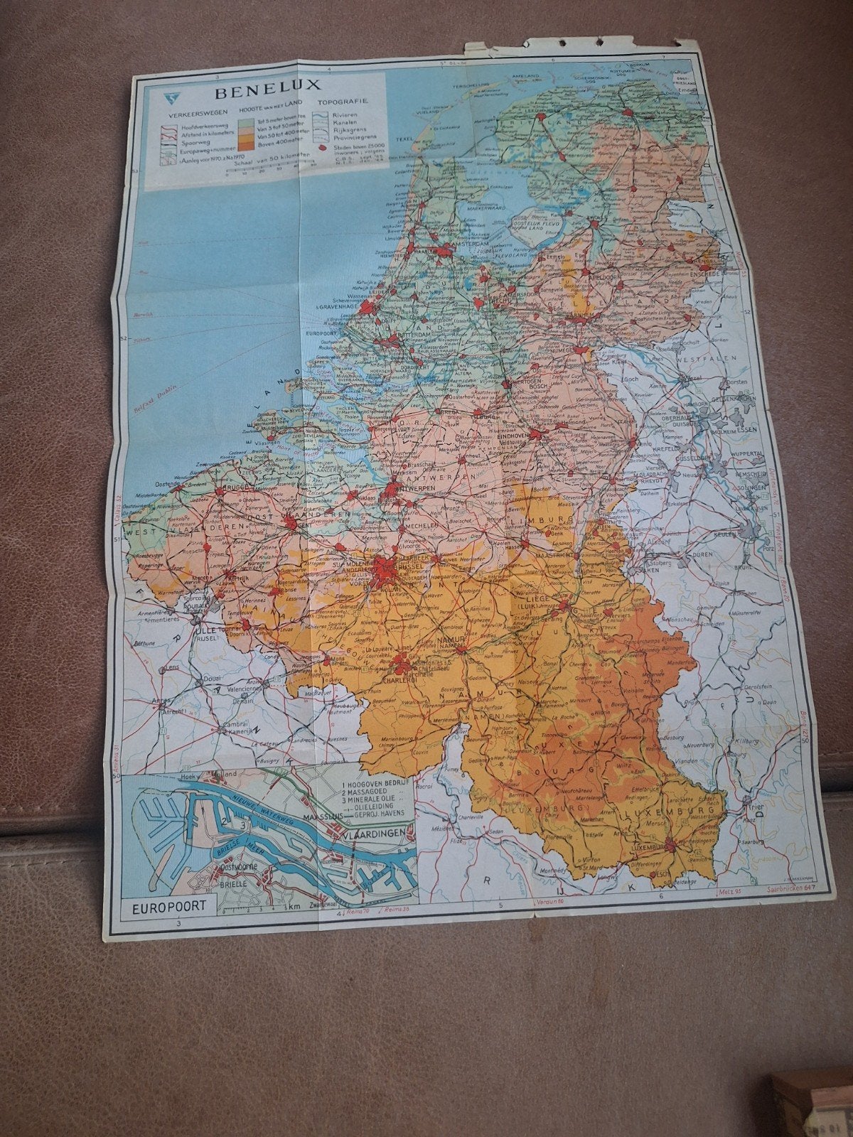 Vintage Landkaart Europa en Benelux (ca. 1965), Onbekend, 1800 tot 2000, Europa Overig, Ophalen of Verzenden