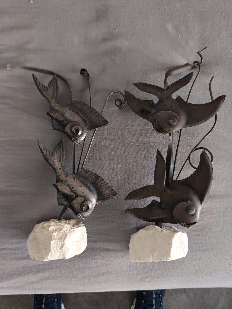 metalen vissen decoratie, Ophalen, Art deco, Op sokkel, Zeeleven