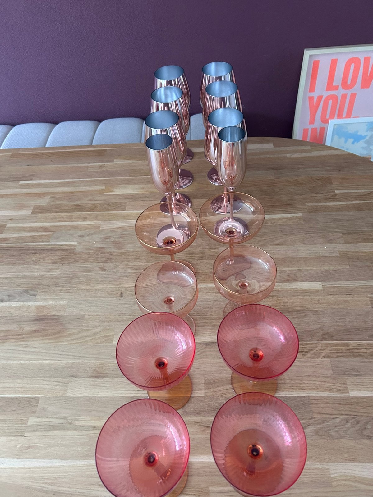 Te koop: verschillende roze wijnglazen en champagneglazen, Ophalen, Zo goed als nieuw